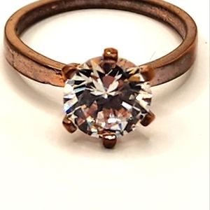 9k rose gold and 4 carat transitional cut diamond ring (needs fresh rhodium)